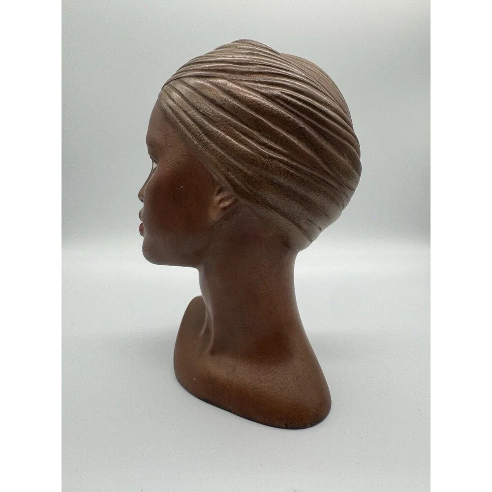 Vintage 70s Gils Studio Ceramic African American Woman Bust Head Wrap MCM Statue